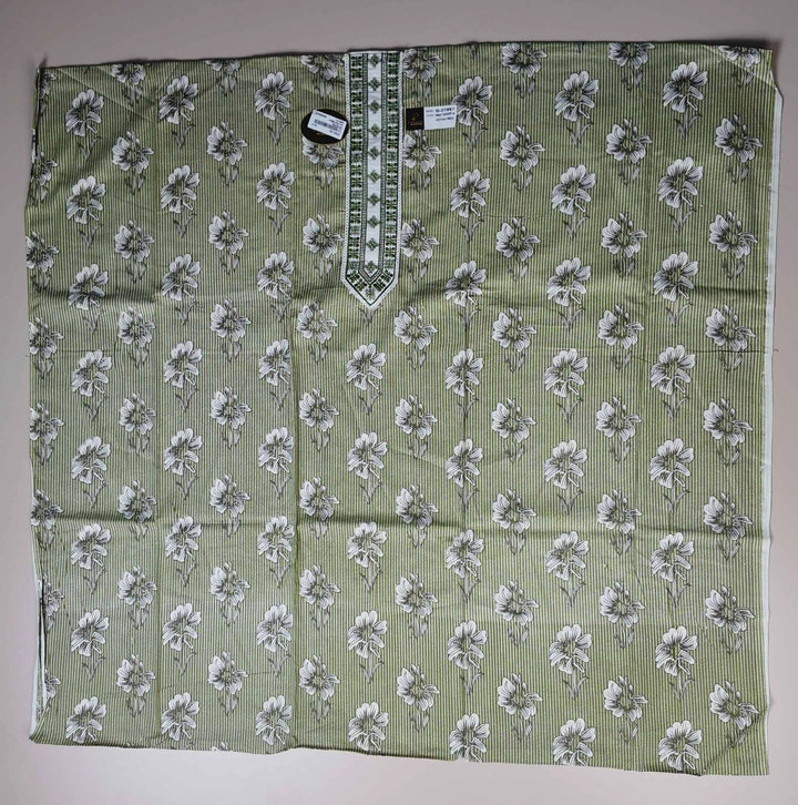 Olive Green Floral Cotton Kurta Set - Green - Picture 4