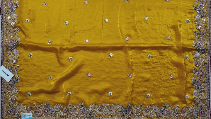 Golden Mustard Embroidered Silk Saree - Mustard yellow - Picture 3