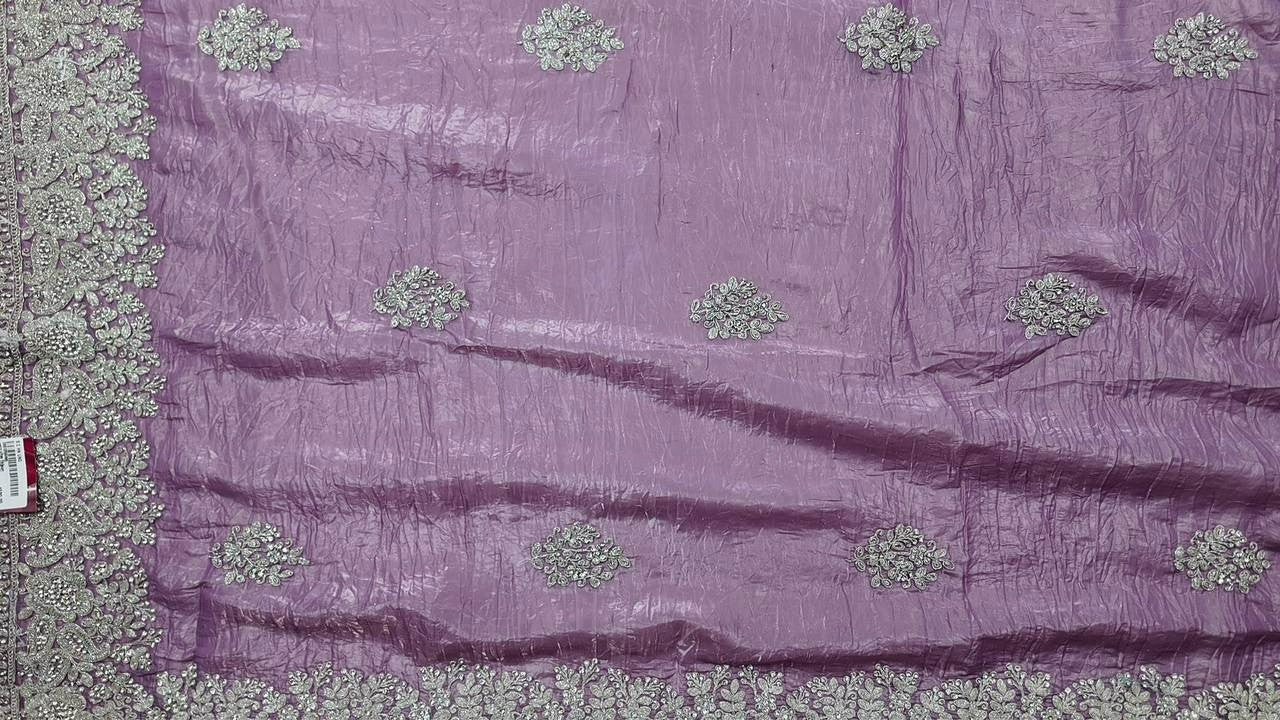 Lavender Elegance: Embroidered Silk Saree - Purple - Picture 2