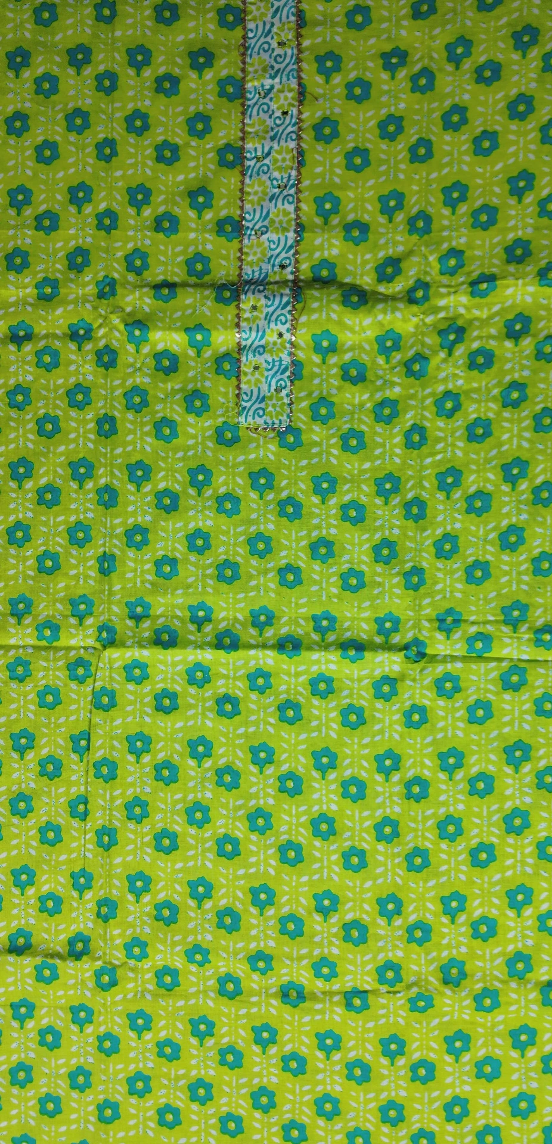 Vibrant Lime Floral Cotton Suit Set - Lime Green - Picture 3