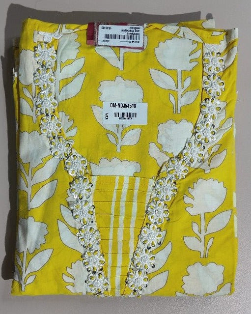 Sunny Yellow Floral Kurta Set with Lace - Yellow - Picture 1