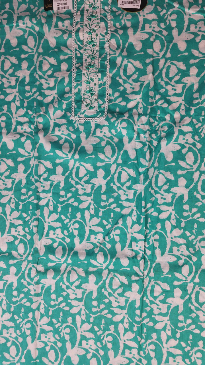 Aqua Elegance: Floral Cotton Kurti Set - Turquoise - Picture 2
