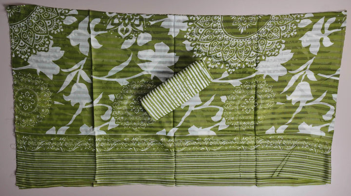 Olive Green Floral Cotton Kurta Set - Green - Picture 6