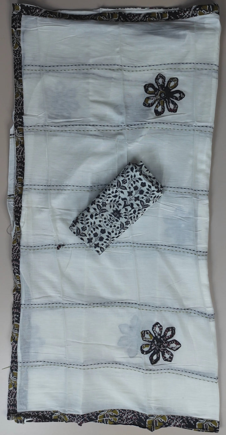 Elegant Black Floral Hand-Block Print Suit - Black - Picture 3