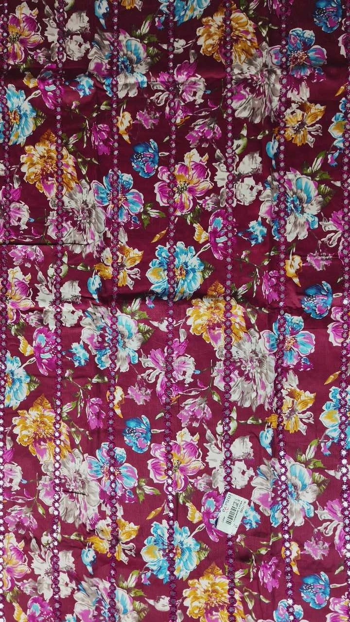 Vibrant Floral Maroon Suit with Embroidered Dupatta - Burgundy - Picture 2