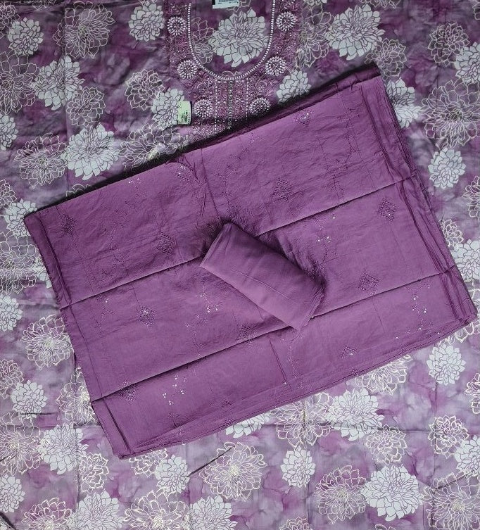 Lilac Floral Embroidered Kurta Set - Purple - Picture 5