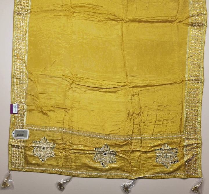 Golden Yellow Embellished Silk Saree - Gold - Picture 4