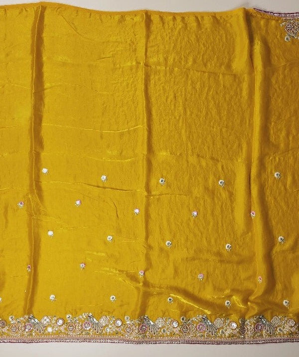 Golden Mustard Embroidered Silk Saree - Mustard yellow - Picture 4