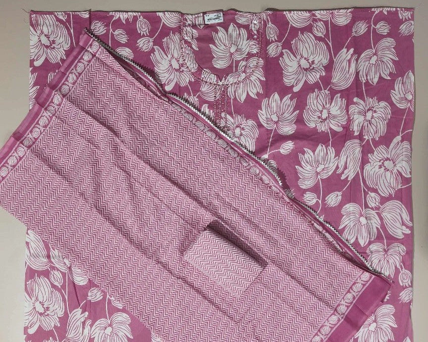 Pink Floral Elegance Cotton Kurta Set - Pink - Picture 3