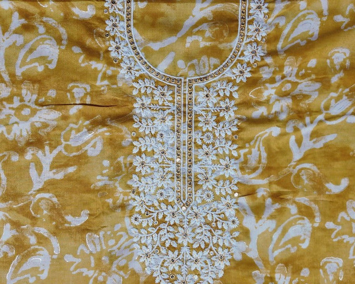 Golden Yellow Chikankari Embroidered Suit - Mustard yellow - Picture 1