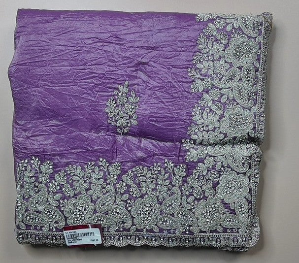 Lavender Elegance: Embroidered Silk Saree - Purple - Picture 1