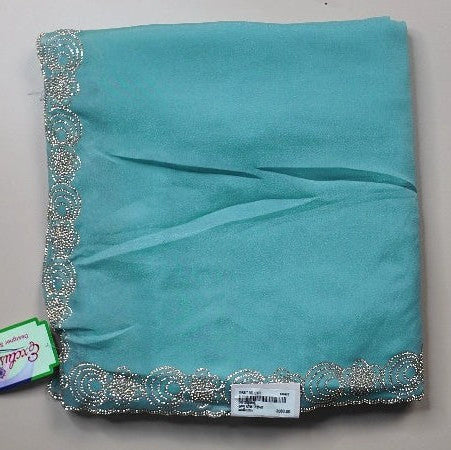 Aqua Elegance: Sequined Chiffon Dupatta - Turquoise - Picture 1