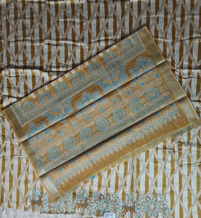 Elegant Mustard Embroidered Chanderi Silk Saree - Golden brown - Picture 4