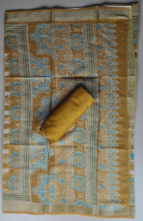 Elegant Mustard Embroidered Chanderi Silk Saree - Golden brown - Picture 6
