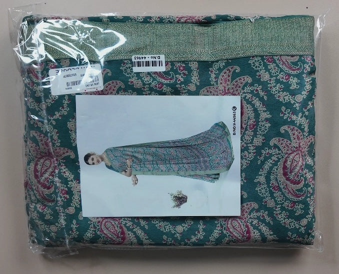 Elegant Teal Paisley Print Saree - White (2) - Picture 4