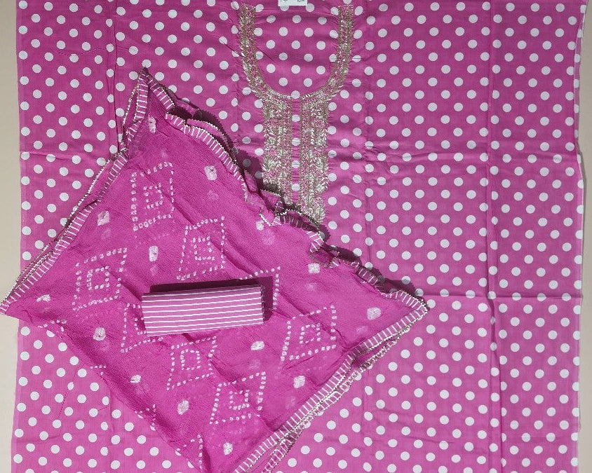 Vibrant Pink Polka Dot Embellished Suit Set - Pink - Picture 3