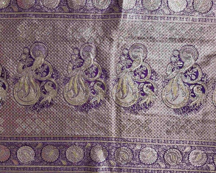 Regal Purple Banarasi Silk Saree with Gold Motifs - Purple - Picture 2