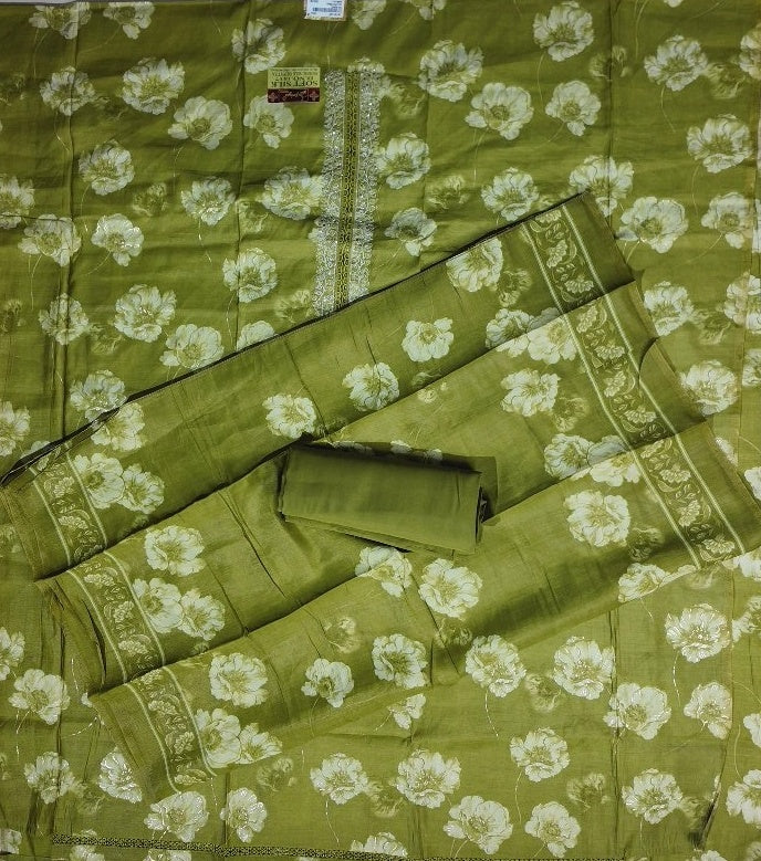 Elegant Olive Floral Embroidered Suit Set - Olive green - Picture 5