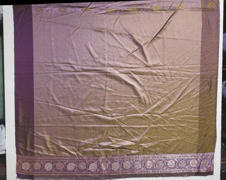 Regal Purple Banarasi Silk Saree with Gold Motifs - Purple - Picture 5