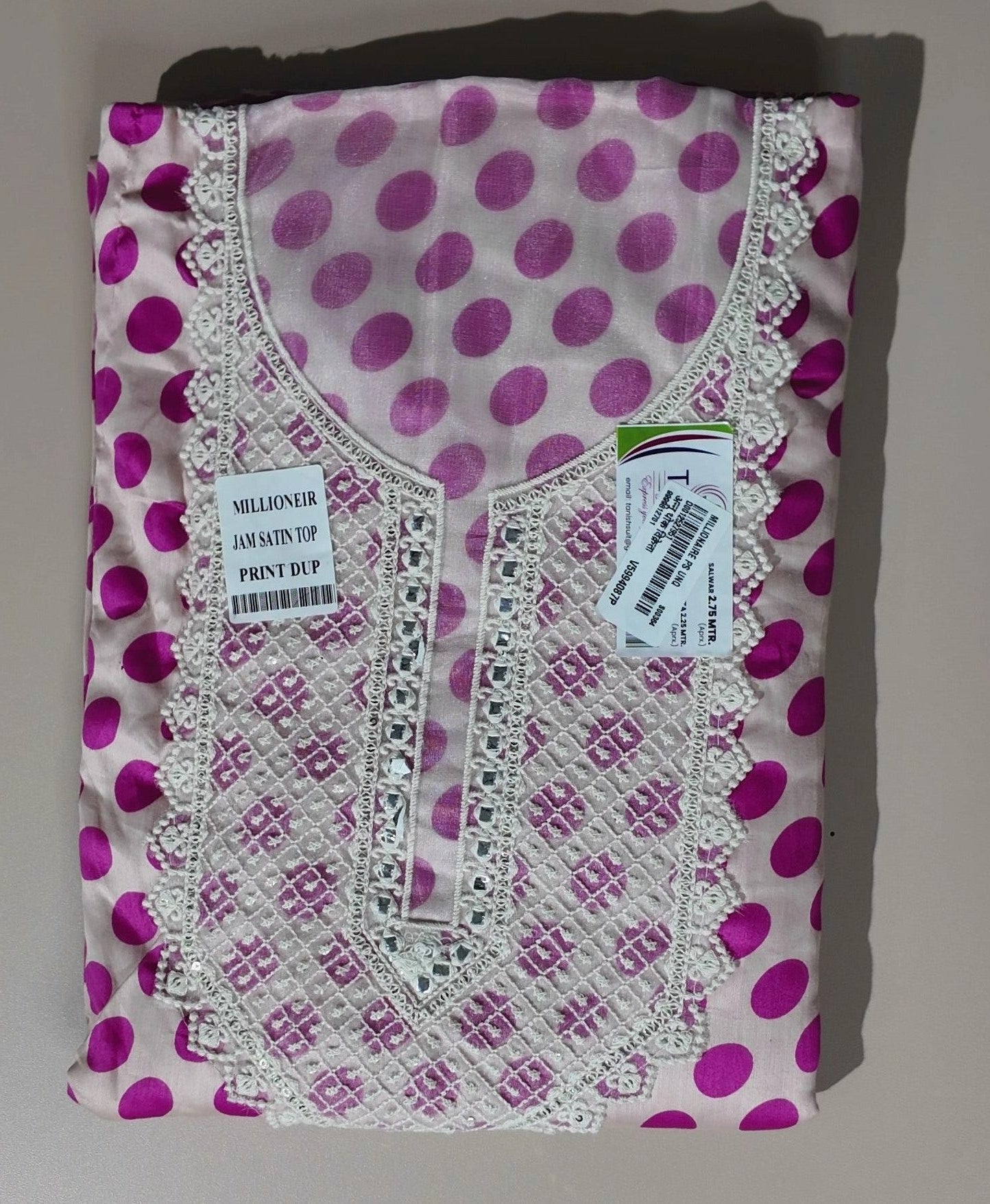 Pink Polka Dot Kurta Set with Lace Detailing - Light pink - Picture 1