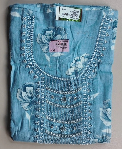 Elegant Blue Floral Cotton Kurti Set - Light Blue - Picture 1