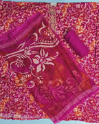 Vibrant Pink Floral Suit with Embroidered Border - Crimson Red - Picture 4