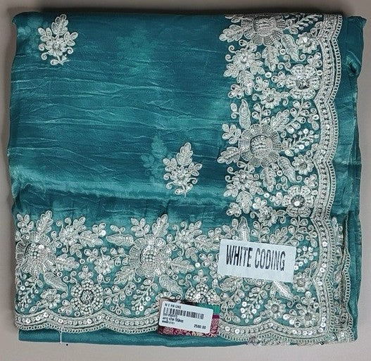 Elegant Teal Organza Saree with Silver Embroidery - Teal - Picture 1