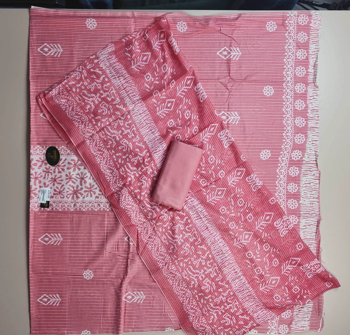 Elegant Pink Floral Printed Cotton Unstitched Suit - Red - Picture 5