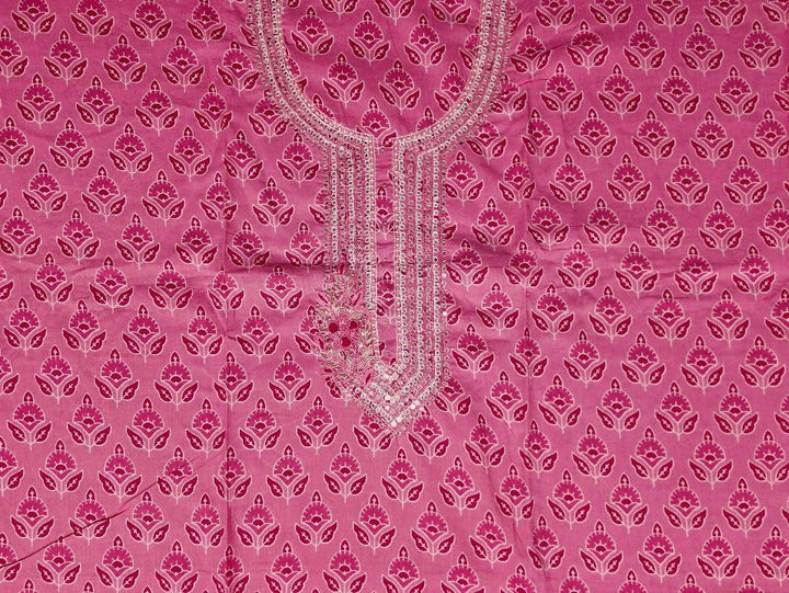 Elegant Pink Floral Embroidered Suit Set - Pink - Picture 3