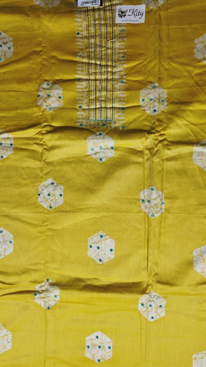 Sunny Yellow Floral Unstitched Suit Set - Yellow - Picture 2