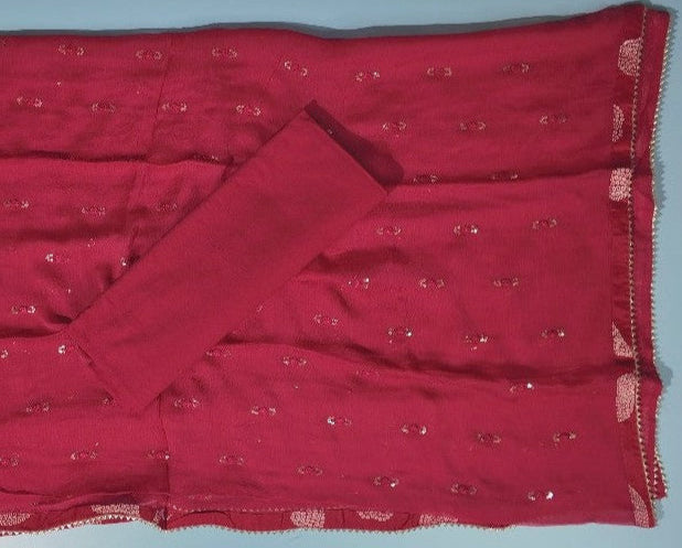 Elegant Red Bandhani Suit with Embroidery - Red - Picture 5