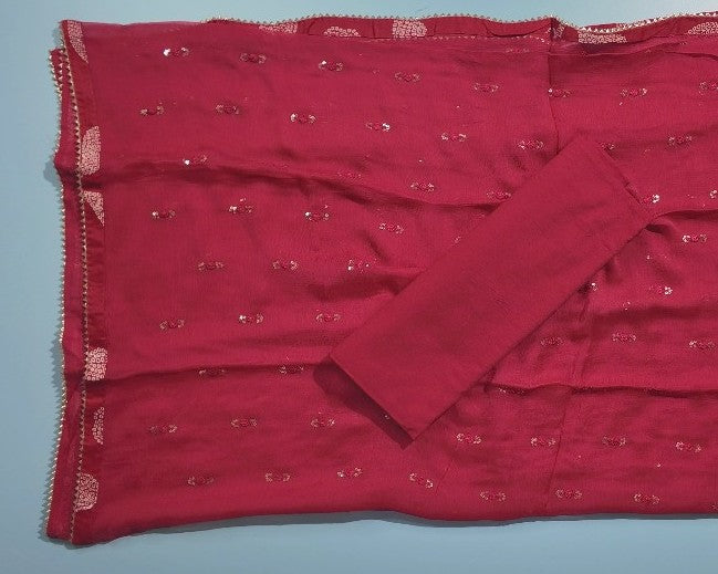 Elegant Red Bandhani Suit with Embroidery - Red - Picture 5