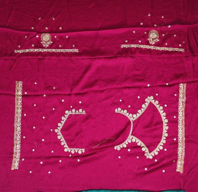 Teal Embroidered Silk Saree with Floral Borders - Teal - Picture 2