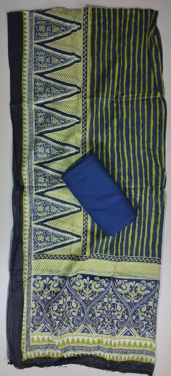 Navy Blue Floral Embroidered Cotton Kurta Set - Navy blue - Picture 6