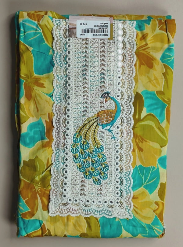 Vibrant Peacock Embroidered Floral Suit - Mustard yellow - Picture 1