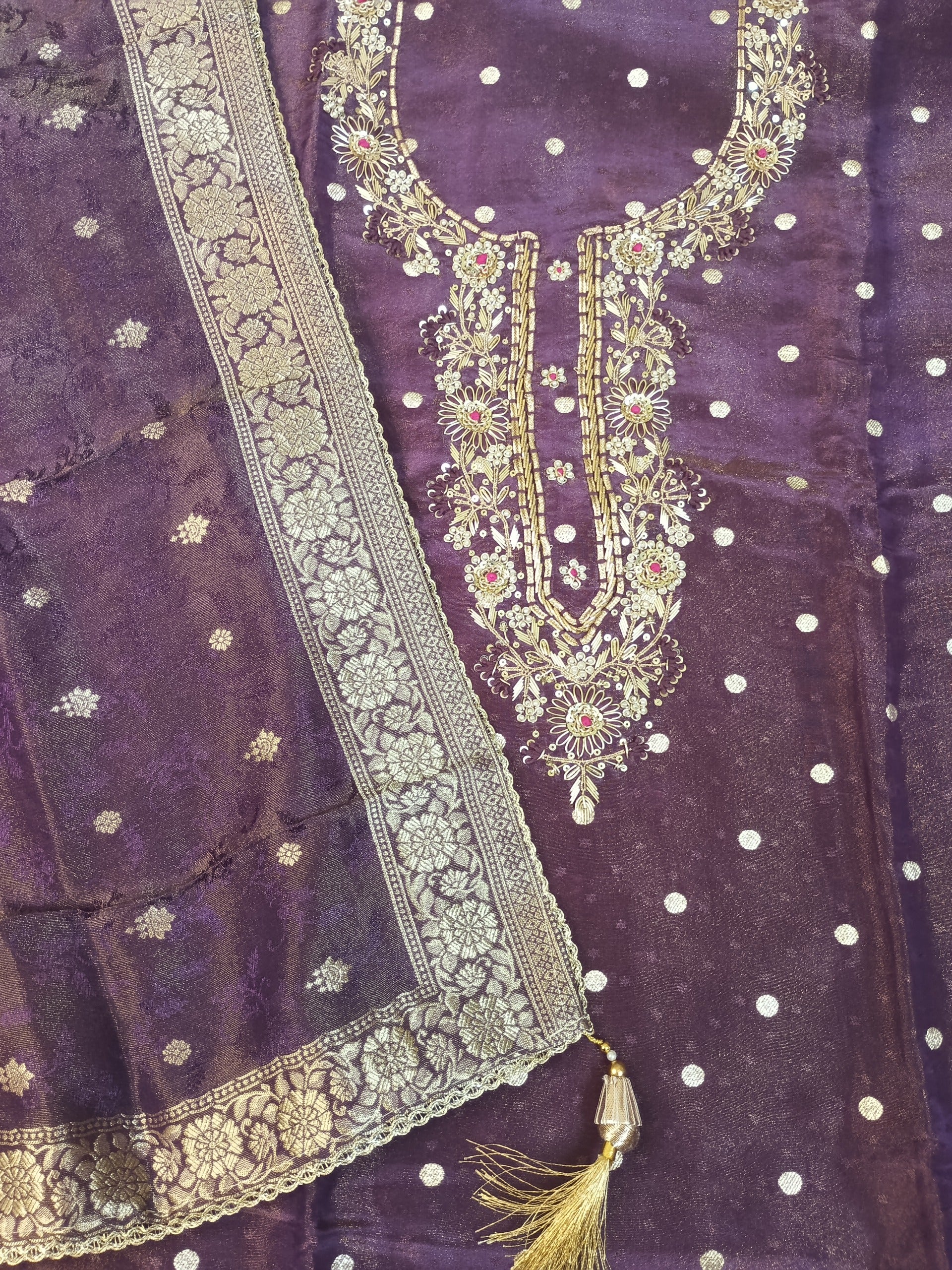 Royal Purple Valvet Suit with Heavy Zari Embroidery & Banarasi Women Duptta